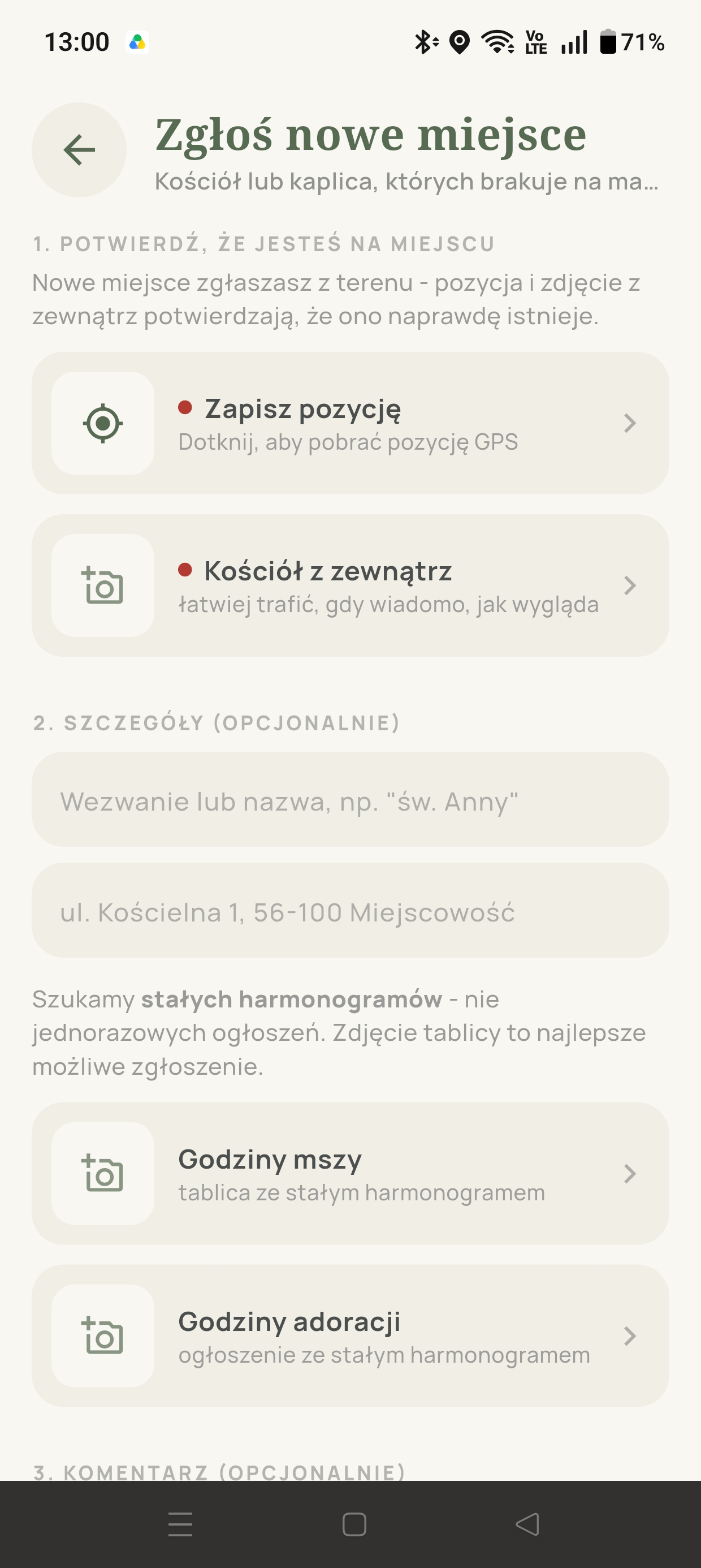 Zgłaszanie nowego miejsca w aplikacji